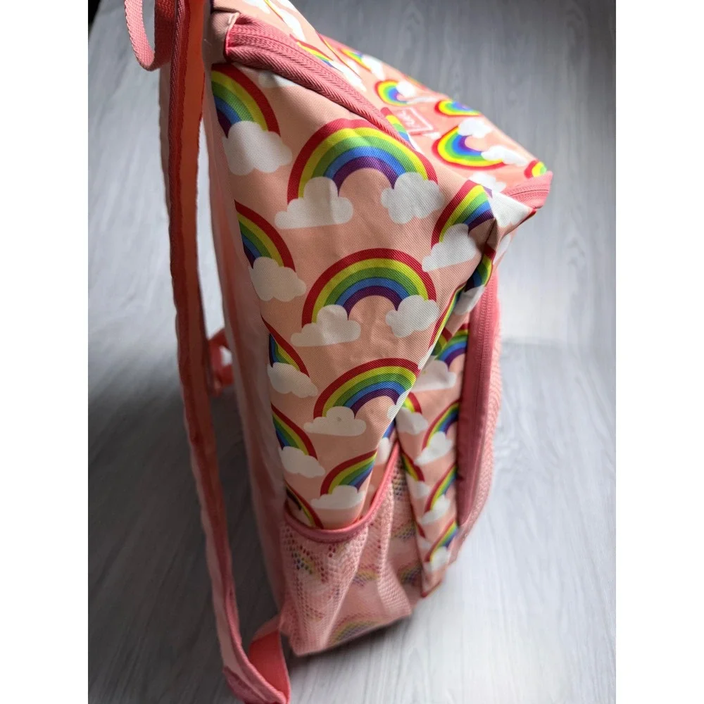 Fuel Rainbow Cloud Print Backpack Pink School Bag with Mesh Pockets and Buckle